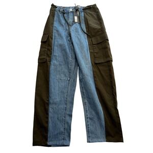 Future Collective Pants Womens 6 Blue Denim Olive Cargo Colorblock Utility‎
